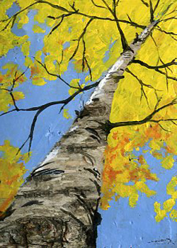 NOVEMBER AWARD:  Birch On Birch Alison Meschke Johnson Creek WI acrylic on birch bark SOLD